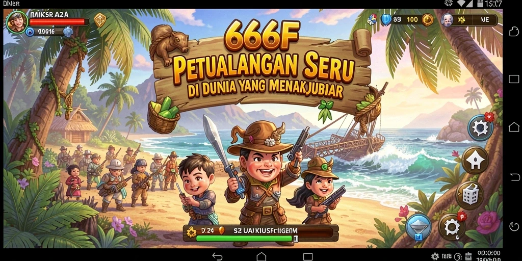 Tangkapan layar utama gameplay 666F menampilkan aksi petualangan seru.