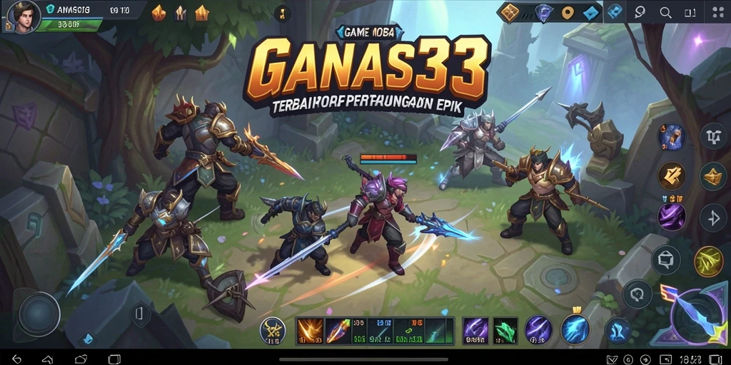 Screenshot GANAS33 menampilkan aksi pertarungan MOBA yang mendebarkan.