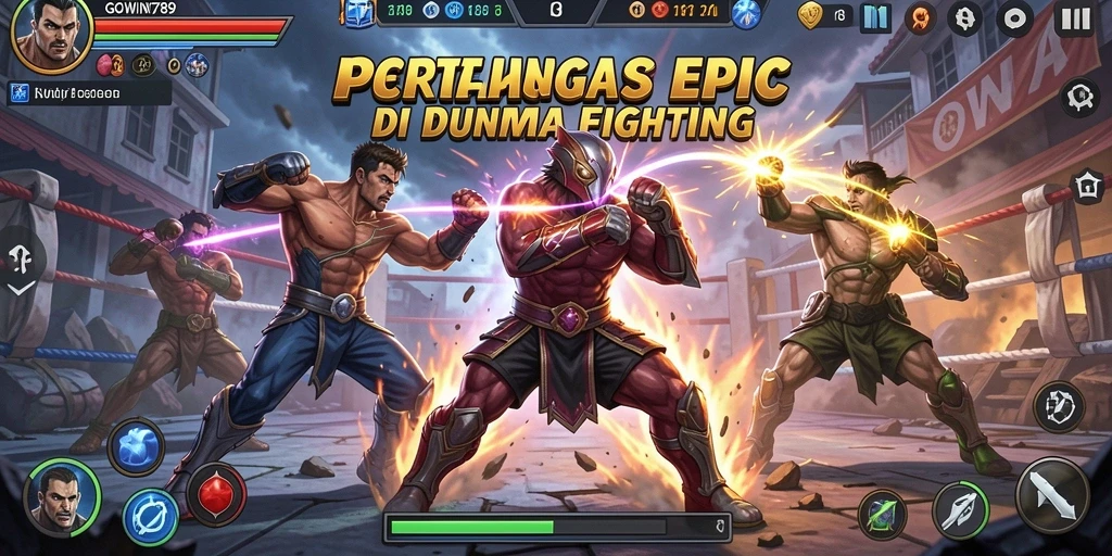 Tangkapan layar utama GOWIN789 menampilkan aksi pertarungan yang seru.