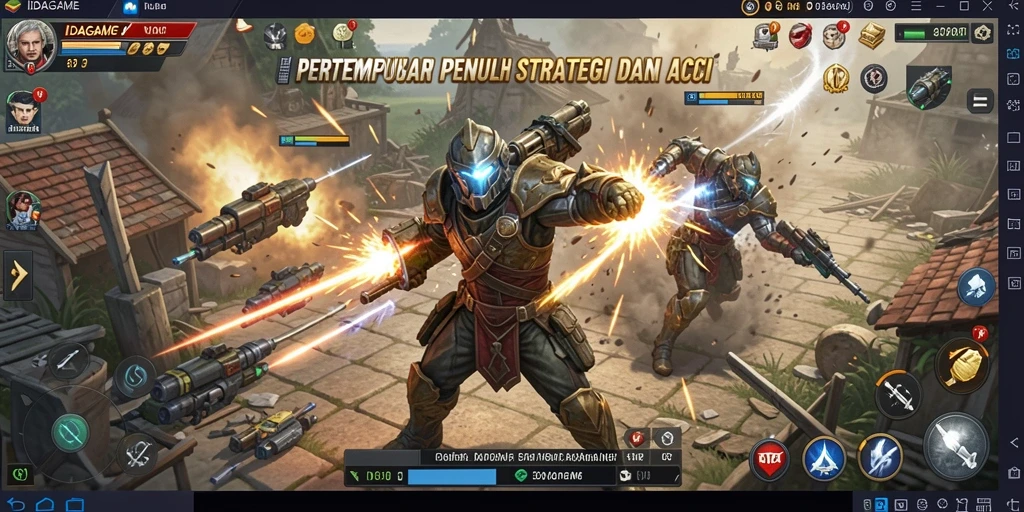 Tangkapan layar utama IDAGAME menunjukkan pertempuran intens di arena Battle Royale.