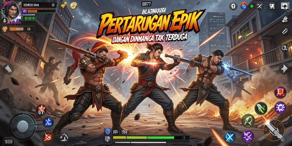 Tampilan gameplay penuh aksi dari IDR77 dengan karakter Fighting.