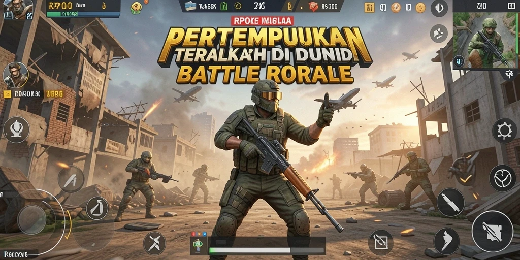Screenshot gameplay RPOK menampilkan pertarungan intens di arena Battle Royale.