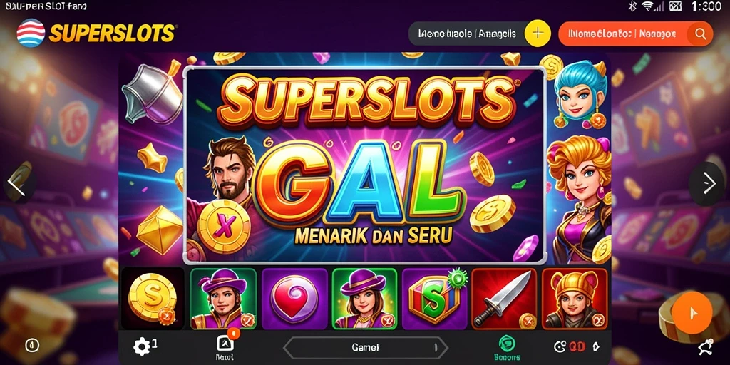 Tampilan gameplay slot SUPERSLOTS yang mengasyikkan dan penuh warna.
