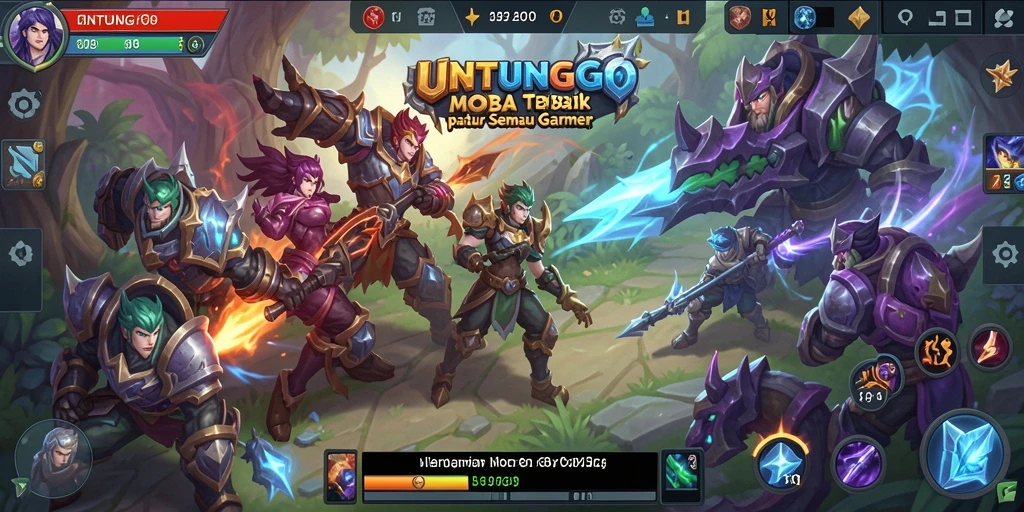 Screenshot UNTUNGGO menampilkan aksi seru di lapangan pertempuran MOBA.